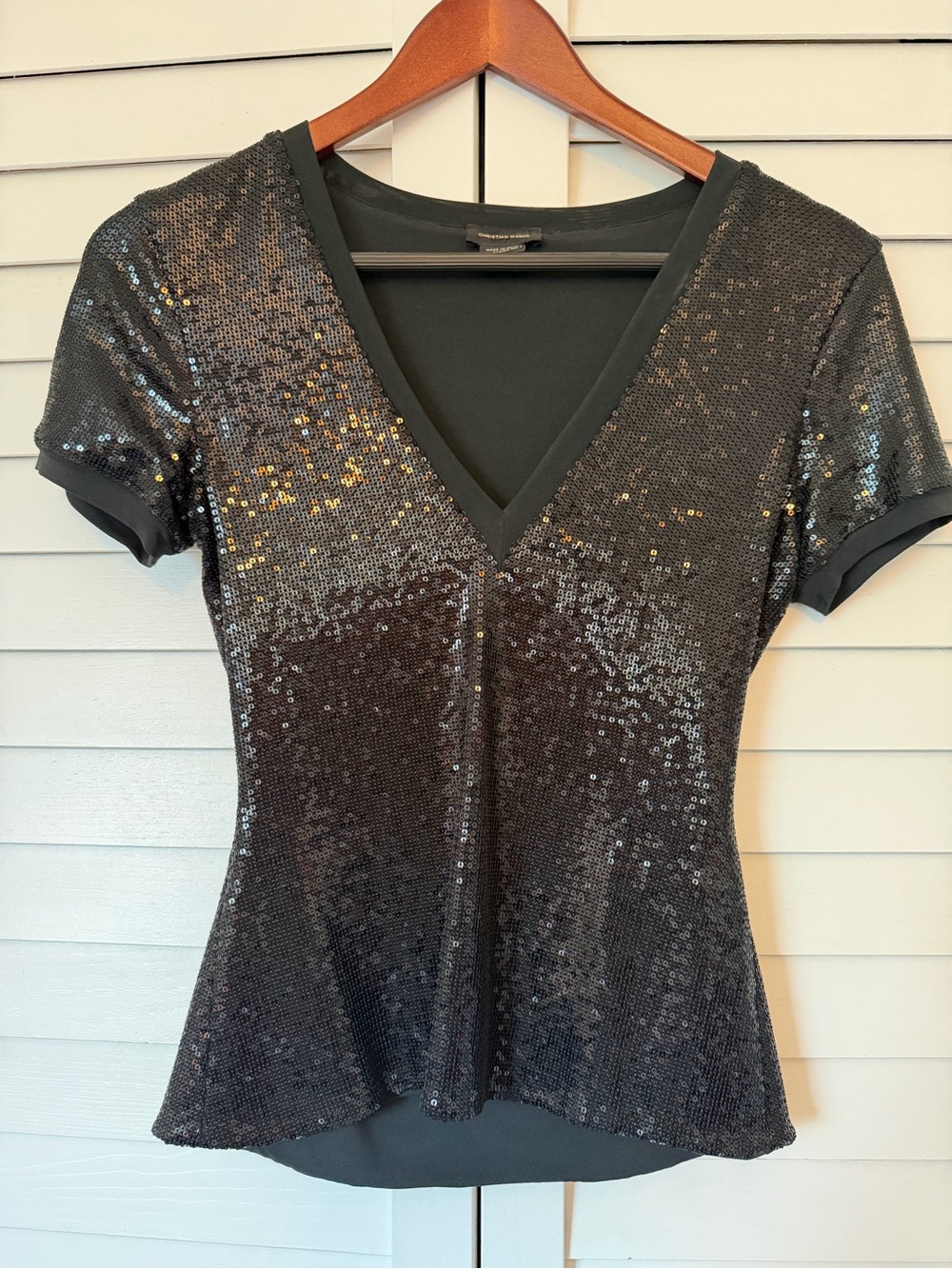 Women's Sequin V-Neck Top - Black (Unbranded)